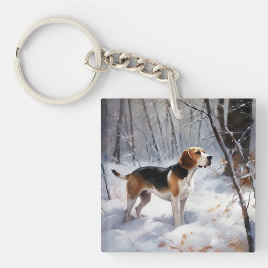 Beagle liet het sneeuwen Kerstmis Sleutelhanger (Voorkant)