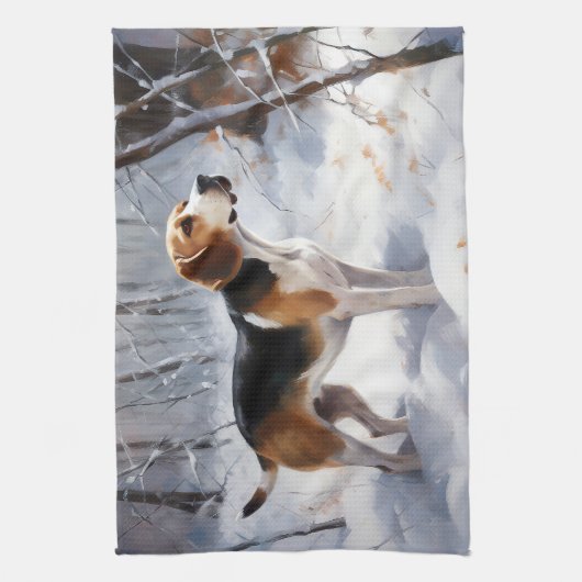 Beagle liet het sneeuwen Kerstmis Theedoek (Verticaal)