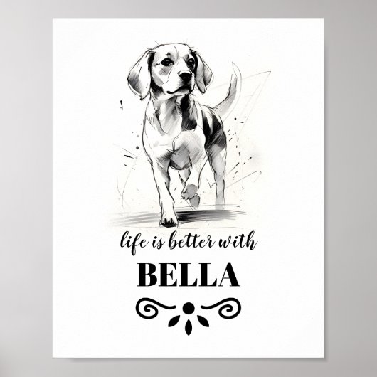 Beagle Life is beter met aangepaste hondennaam Poster (Voorkant)