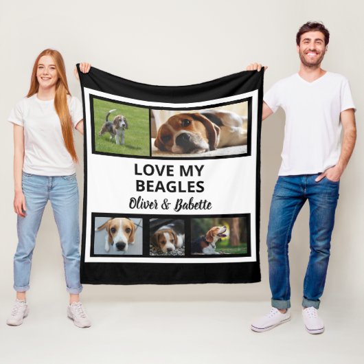 Beagle Lovers Custom Puppy and Dog Photo Collage Fleece Deken (In situ)
