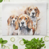 Beagle Lover's Waterverf Dog Art Theedoek (Gevouwen)