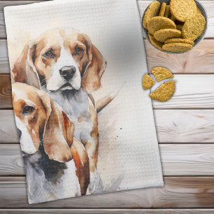 Beagle Lover's Waterverf Dog Art Theedoek