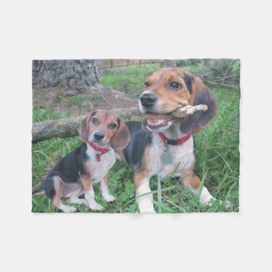 Beagle Mam & Pup Kauwtang Fleece Blanket Deken (Voorkant (Horizontaal))
