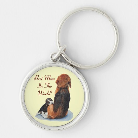 beagle mama hond met een schattige puppy sleutelhanger (Voorkant)