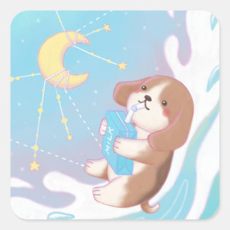 Beagle, melk en de maan vierkante sticker
