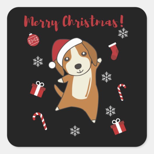 Beagle Merry Christmas Winter Animals Dog Vierkante Sticker (Voorkant)