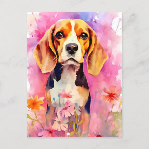 Beagle met bloemen Waterverf Briefkaart