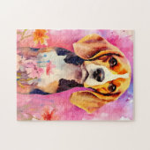 Beagle met bloemen Waterverf Legpuzzel (Horizontaal)