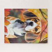 Beagle met herfstbladeren herfstkunst legpuzzel (Horizontaal)