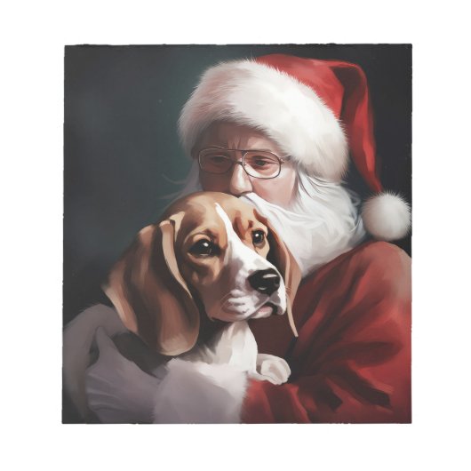 Beagle Met Kerstman Festieve Kerst Notitieblok (Voorkant)