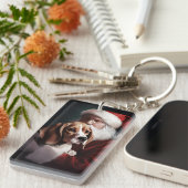 Beagle Met Kerstman Festieve Kerst Sleutelhanger (Voorkant Rechts)