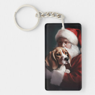 Beagle Met Kerstman Festieve Kerst Sleutelhanger