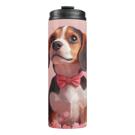 Beagle met Rozen - Valentijnsdag Thermosbeker (Voorkant)