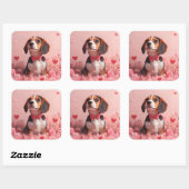 Beagle met Rozen - Valentijnsdag Vierkante Sticker (Vel)