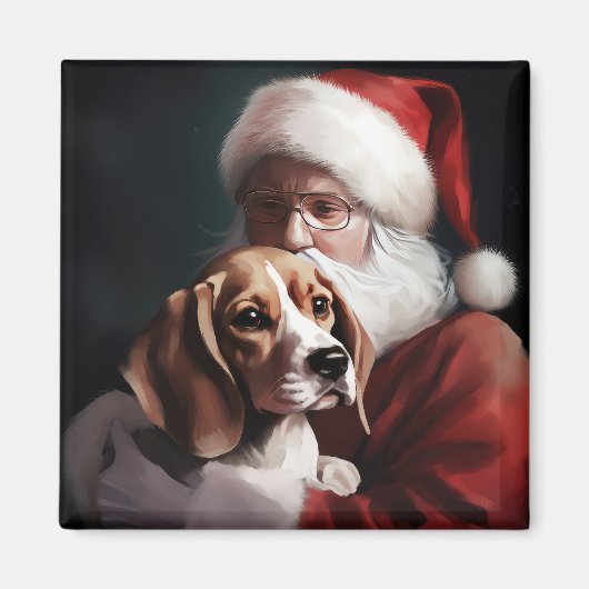 Beagle met Sinterklaas Feestelijke Kerstmis Magneet (Voorkant)