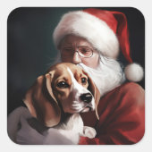 Beagle met Sinterklaas Feestelijke Kerstmis Vierkante Sticker (Voorkant)