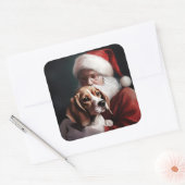 Beagle met Sinterklaas Feestelijke Kerstmis Vierkante Sticker (Envelop)