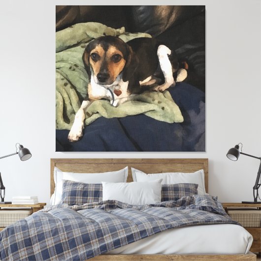 Beagle Mix Hond Low-Poly digitale kunst Canvas Afdruk (Insitu (Slaapkamer))