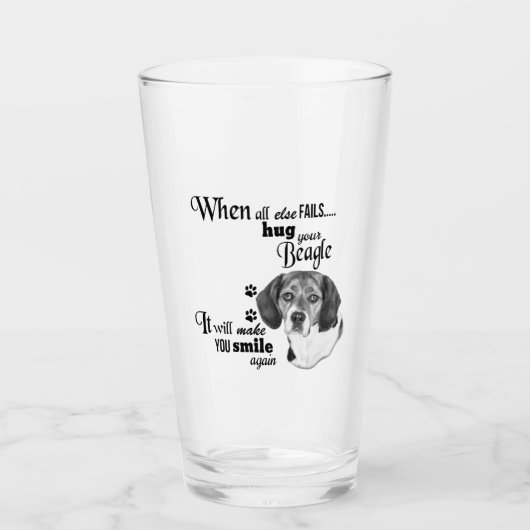 Beagle moderne kunst schattige hondenras slogan glas (Voorkant)