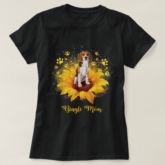 Beagle Mom Sunflower With Dog Paw Mother's Day  T-shirt (Design voorkant)
