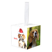 Beagle Name Two Photo Kerstvakantie Kubus Ornament (Voorkant hoekig)