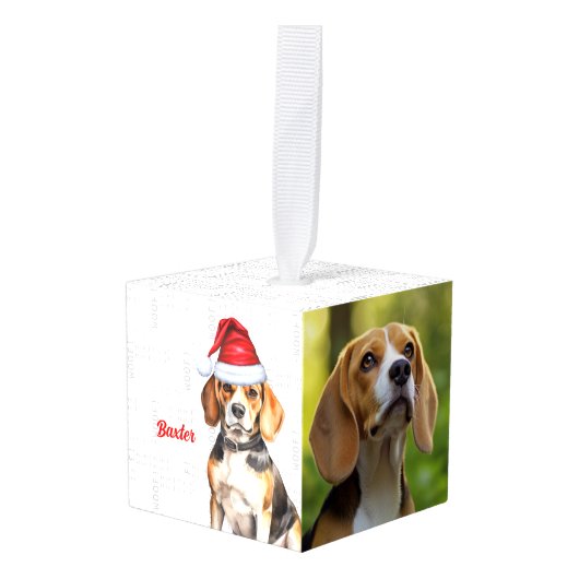 Beagle Name Two Photo Kerstvakantie Kubus Ornament (Voorkant hoekig)