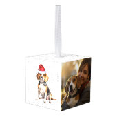 Beagle Name Two Photo Kerstvakantie Kubus Ornament (Achter hoekig)