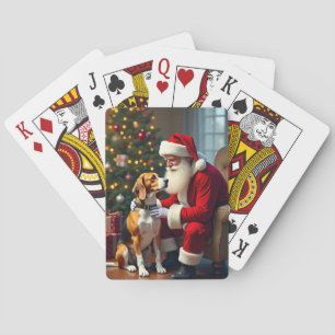 Beagle Ontmoet Sinterklaas Kerstschilderij Pokerkaarten