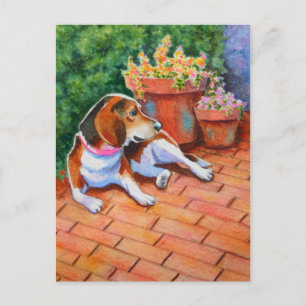 Beagle op Brick Patio Briefkaart