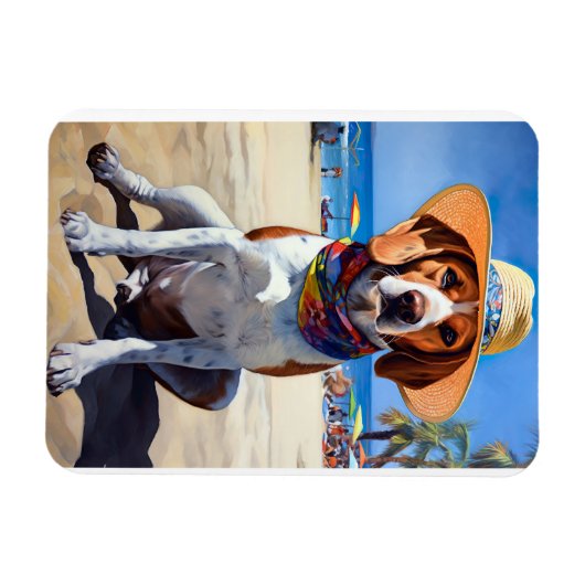 Beagle op het strand, zomercadeau voor hondenliefh magneet (Horizontaal)