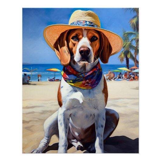 Beagle op het strand, zomercadeau voor hondenliefh perfect poster (Voorkant)