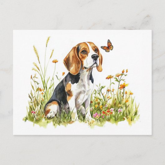 Beagle & Papillon - Carte postale (Devant)
