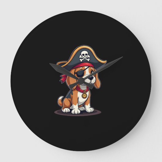 Beagle Pirate Costume Jolly Roger Flag Skull Cross Grote Klok (Voorkant)