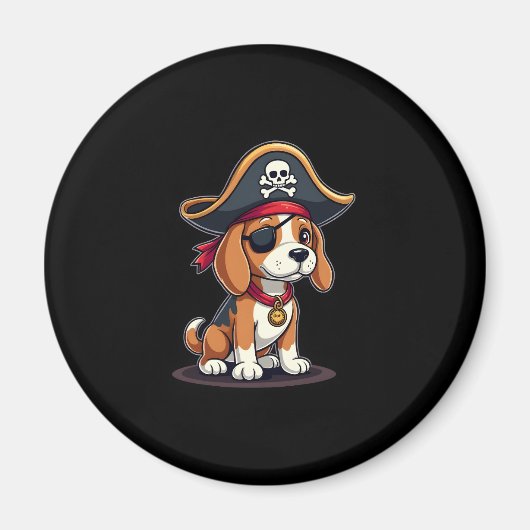 Beagle Pirate Costume Jolly Roger Flag Skull Cross Magneet (Voorkant)
