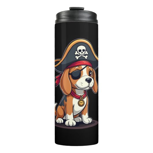Beagle Pirate Costume Jolly Roger Flag Skull Cross Thermosbeker (Voorkant)