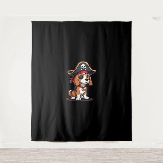 Beagle Pirate Costume Jolly Roger Flag Skull Cross Wandkleed (Voorkant)