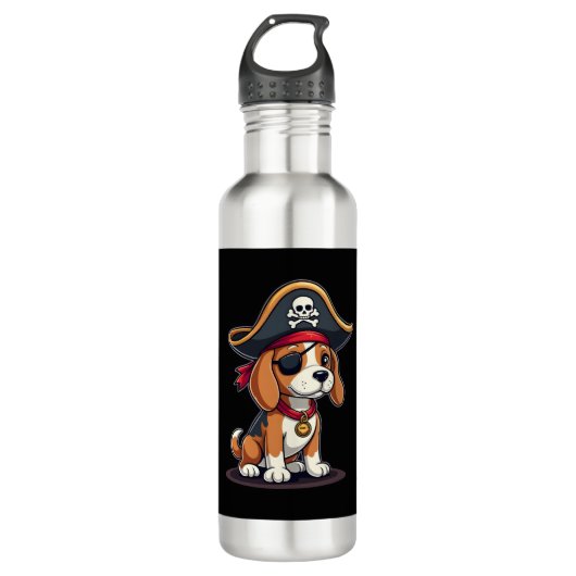 Beagle Pirate Costume Jolly Roger Flag Skull Cross Waterfles (Voorkant)