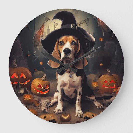Beagle pompoenen Halloween eng Grote Klok (Voorkant)