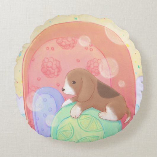 Beagle & Popsicles Rond Kussen (Voorkant)