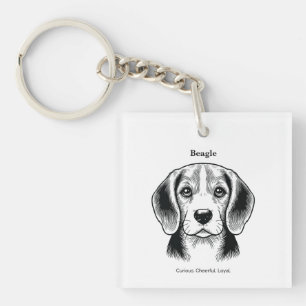 Beagle Portrait Black Line Illustratie Sleutelhanger