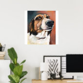 Beagle Portrait | Tekening van gekleurd potlood Poster (Thuiskantoor)