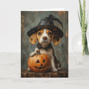 Beagle Pup Heks Halloween Feestdagen Kaart