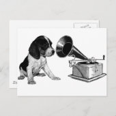 Beagle Pup met Gramophone Briefkaart (Voorkant / Achterkant)