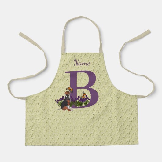 Beagle Puppy Butterflies Monogram Initiaal B Naam Schort (Voorkant)