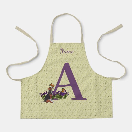 Beagle Puppy Butterflies Monogram Initiaal een naa Schort (Voorkant)