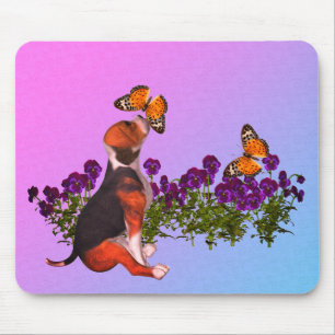 Beagle Puppy Butterflies Pansies Muismat