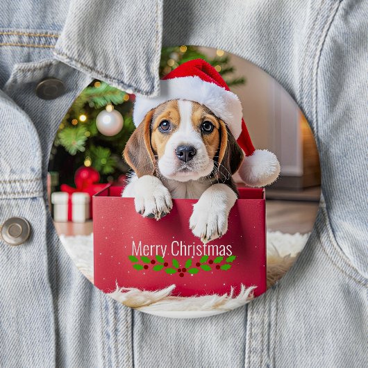 Beagle Puppy Christmas Design, Ronde Button 6,0 Cm (In situ)