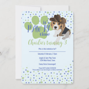 Beagle Puppy Dog Blue Kids Birthday Uitnodiging