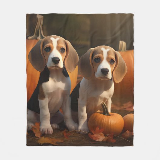 Beagle Puppy Herfst Delight Pompoen Fleece Deken (Voorkant)