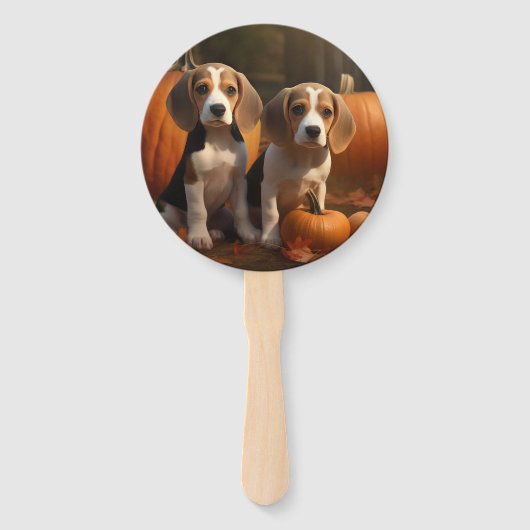 Beagle Puppy Herfst Delight Pompoen Handwaaier (Voorkant)